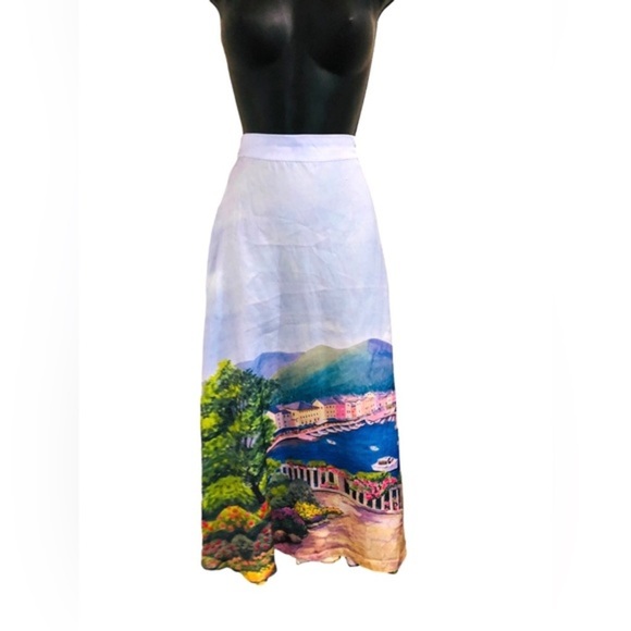 Rachel Zoe European riviera print light blue swing skirt size XS new - Picture 6 of 15